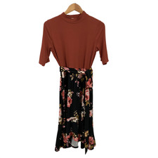 Reborn J Floral Wrap Ruffle-hem Dress Brown XL