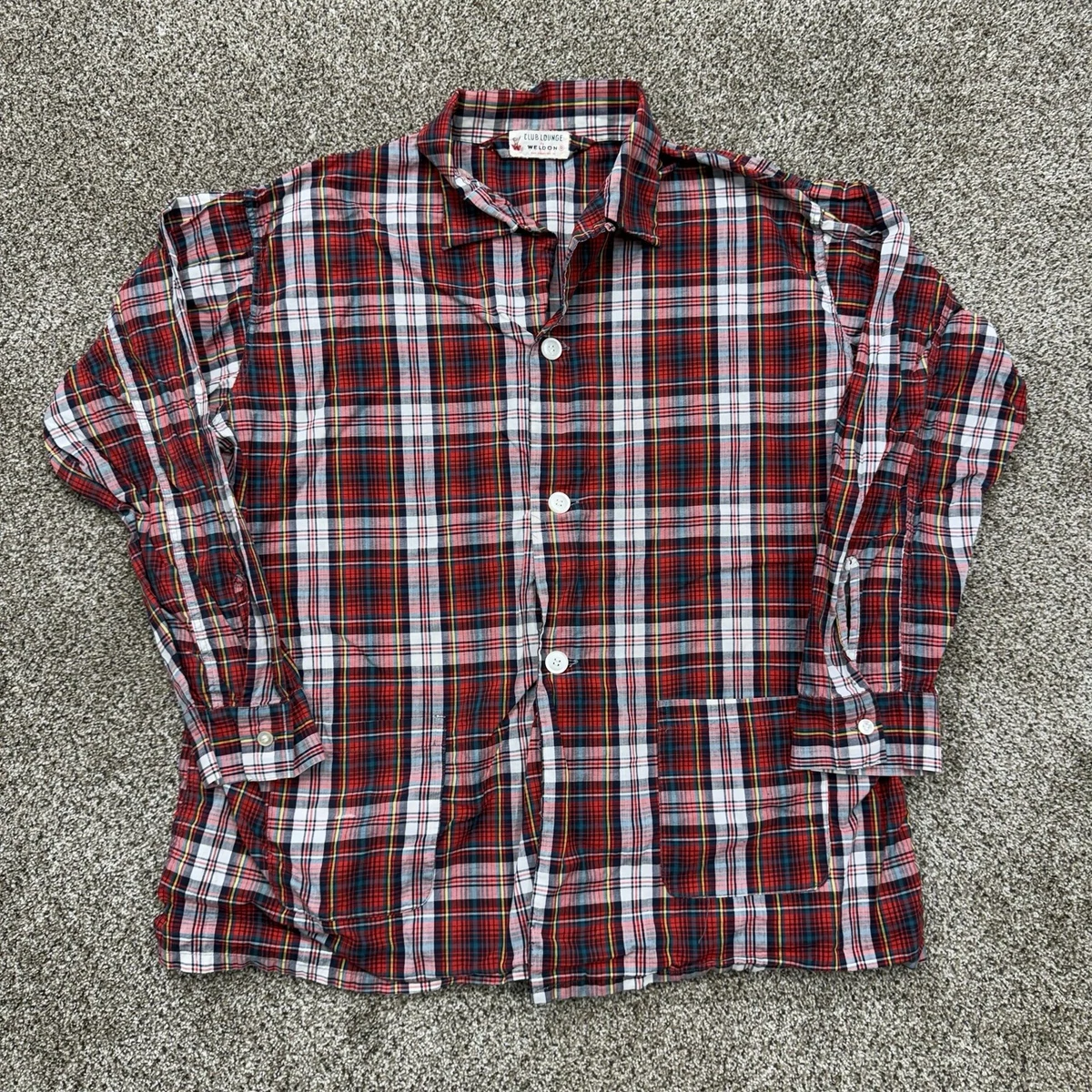 Vintage Weldon Shirt Men's L Club Lounge 1950s Collar Mid Century