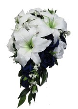 Cascading 16 Wedding Bouquet For Bride White Lily Roses Artificial Flower Cascading 16 Wedding Bouquet For Bride White Lily Roses Artificial Flower