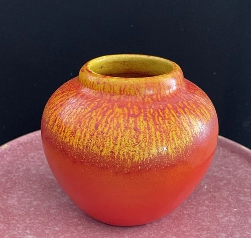 Weller Pottery Chengtu Red Orange Art Deco Cabinet Vase 4”