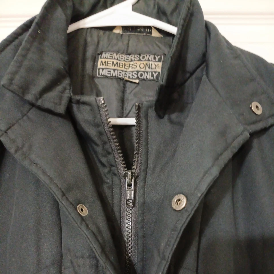 Винтажный членов только куртка для взрослых M 16 черный логотип полный молнии длинным рукавом пальто. - Изображение 2 из 3