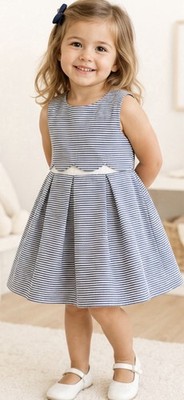 Janie and Jack Girls 3 Navy White Striped Sleeveless Tulle Dress