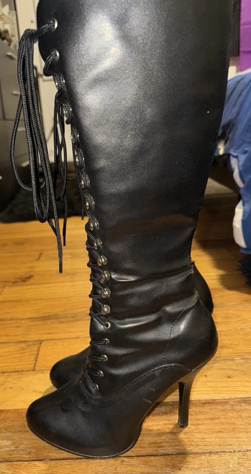 Botas hasta la rodilla para mujer con cordones y cremallera, tacón medio talla 8,5 Foto 2 de 4