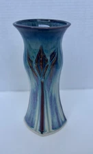 Bill Campbell  Studio Art Pottery Lotus Vase Artisan Drip Glaze Signed 