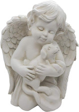 Kiaotime Angel with Dog Statue Pet Dog Memorial Statue Indoor Outdoor Home Garde