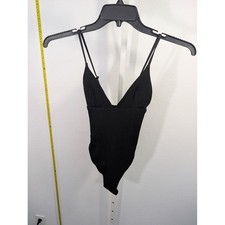 Black Textured Crinkle One Piece Swimsuit V-Neck High Cut Leg Adjustable Straps