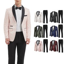Men's Floral Print Suit Set Long Sleeve Shirt  Trousers for Party Wedding Wear