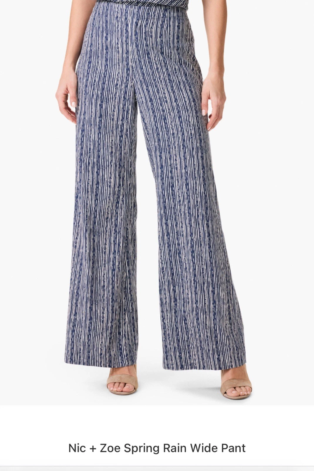 Nic + Zoe NEW 14 Spring Rain Pants Blue Cream Striped Wide Leg Flare Zip Stretch