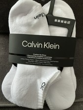 Calvin Klein Men's No Show Socks Cushion 6-Pairs WHITE Size 7-12 OS New CK Logo