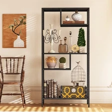 Modern Storage Shelf with 4 Compartments & Metal Legs, Freestanding Organizer