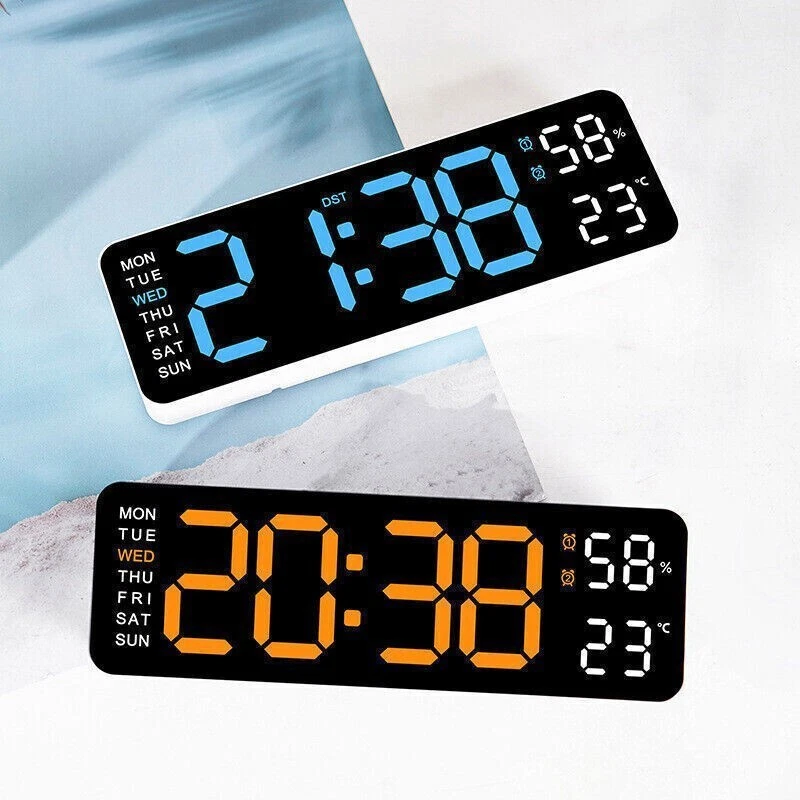 LED Digital Large Display Wall Desk Alarm Clock With Calendar Temperature Date - Image 2 of 4