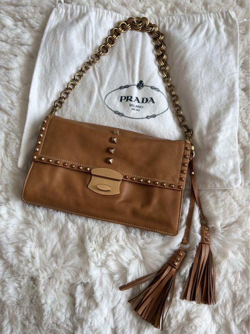 Prada Vintage Chain Shoulder Bag Authentic Leather Crossbody Unused