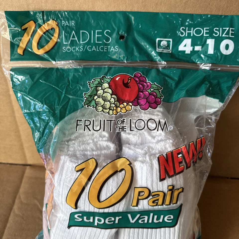 Calcetines Fruit Of The Loom Damas 10 Pares Puño/Tripulación TALLA 4-10 VINTAGE NUEVO/PAQUETE SELLADO Foto 2 de 4