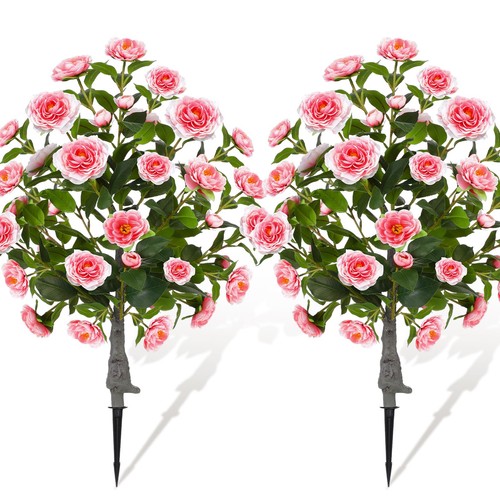 Artificial Camellia Plants Tree 2 Pack 3ft Faux Flower Pink Lunmon Spike Fake