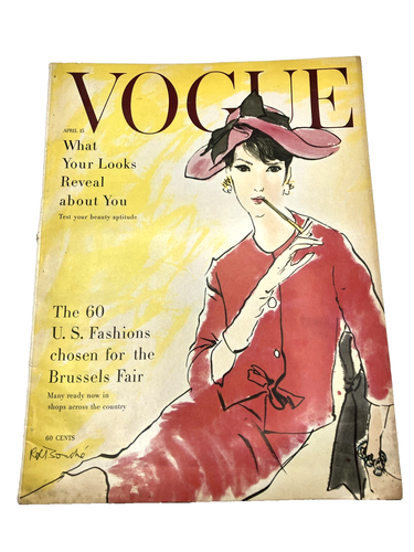 April 15, 1958 Vogue Magazine Art Rene Bouche Brussels Dior Couture