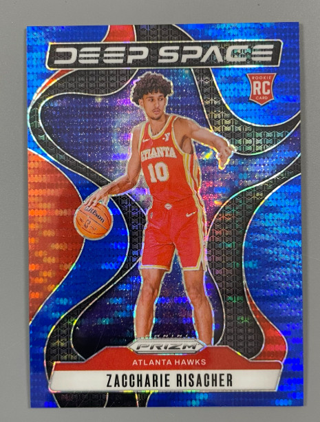 Zaccharie Risacher 2024-25 Panini Prizm 29/99 Blue Pulsar Deep Space RC #8