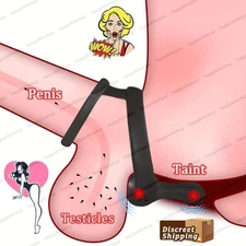 Silicone Vibrating Cock Ring Penis Ring with Taint Stimulator Sex Toys For Men