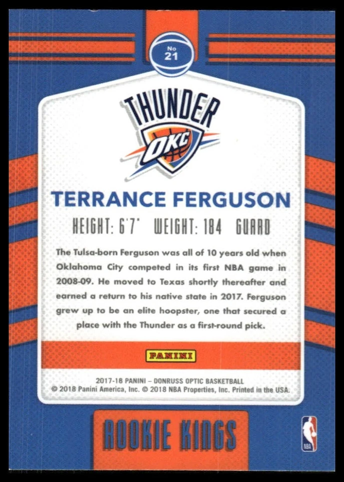 2017-18 Donruss Optic #21 Terrance Ferguson Rookie Kings [GOATCARDS] - Image 2 of 2