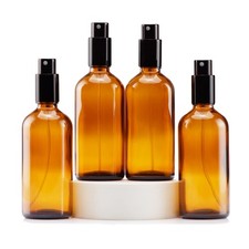 Amber Glass Spray Bottles 4oz, with Small Fine Mist Spray, Metal Cap, Refilla...