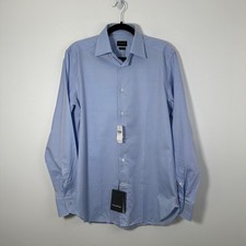 NWT Ermenegildo Zegna Mens Blue Dress Shirt 38 15 Trofeo 100 Cotton Rossini