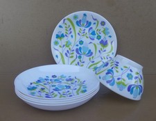 Assiettes creuses plates bol mélamine SIPRATIC vintage fleurs bleues violette