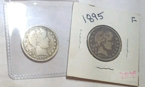 Lot of 2 U.S. Quarters 90% Silver 1897 P 1895 P Barber Lot  #34