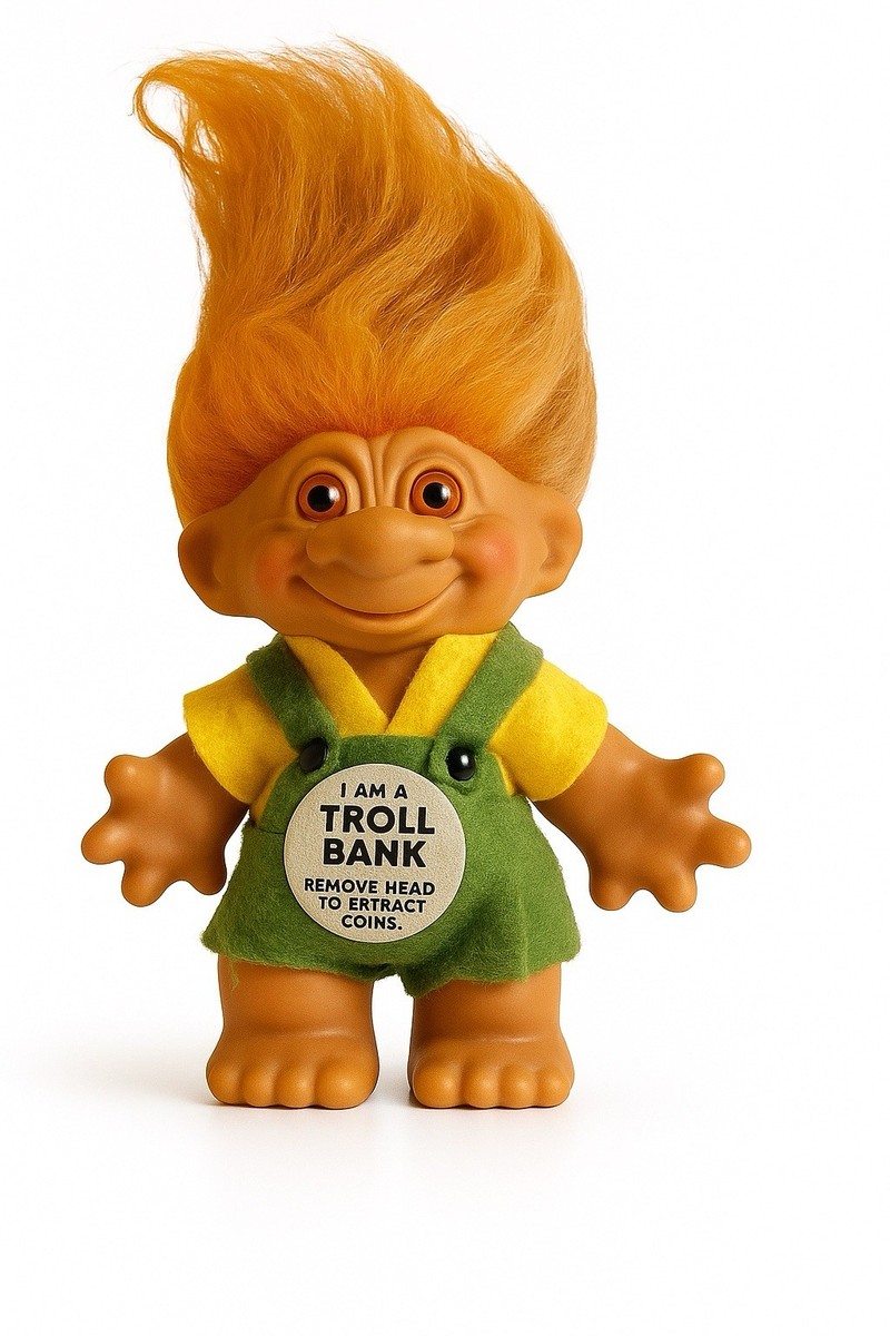 Thomas Dam Troll Doll Bank Denmark Yelllow Green Outfit Orange