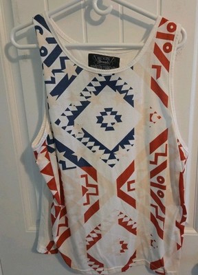 Mens Broken Threads Sleeveless Shirt With The Broken Red,white,and Blue Colors