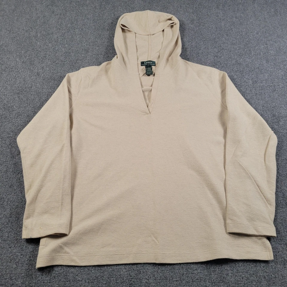 Lauren Ralph Lauren 连帽衫男式大号棉亚麻混纺华夫格套衫 — 第 2/4 张图片