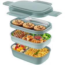 Adult Bento Lunch Box, 3 Tier Stackable Container, With Utensil Set