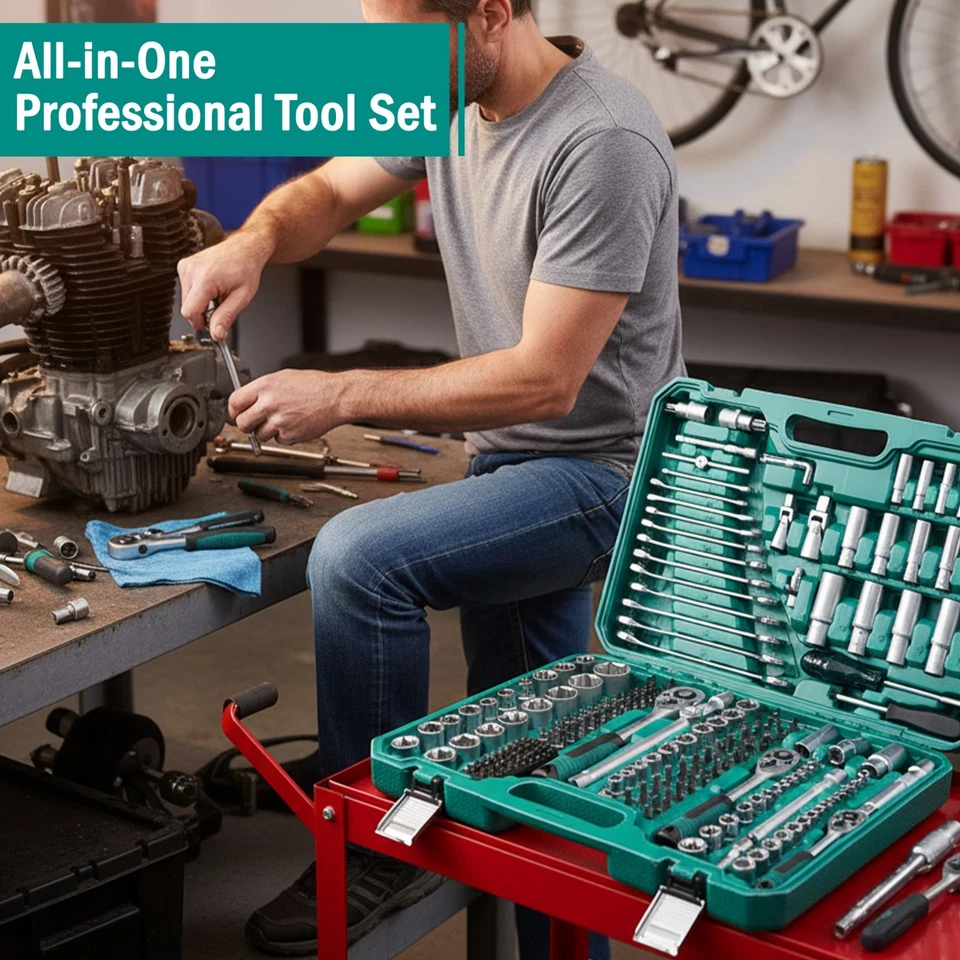 216PCS Socket & Ratchet Wrench Set CR-V Steel 1/4" 3/8" 1/2" Drive Tool Kit - Image 2 of 4