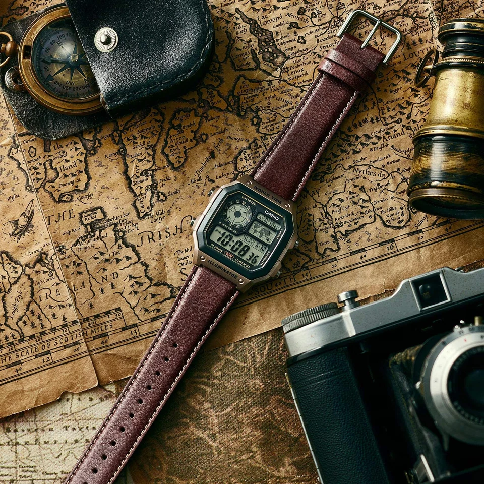 CASIO AE-1200WHL-5AV AE-1200WHL-5A LEATHER BAND METALLIC DIGITAL WATCH - Image 2 of 2