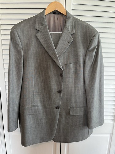 Hart Schaffner Marx Gold Trumpeter Mens Charcoal Stripe 2 Btn Wool Suit 50L USA