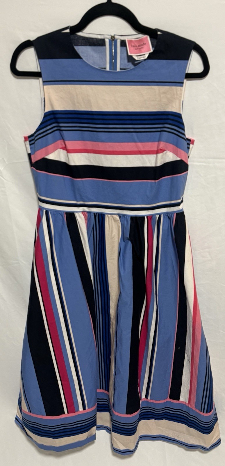 kate spade new york Striped Fit & Flare Sundress Round Neck Zip Knee 6