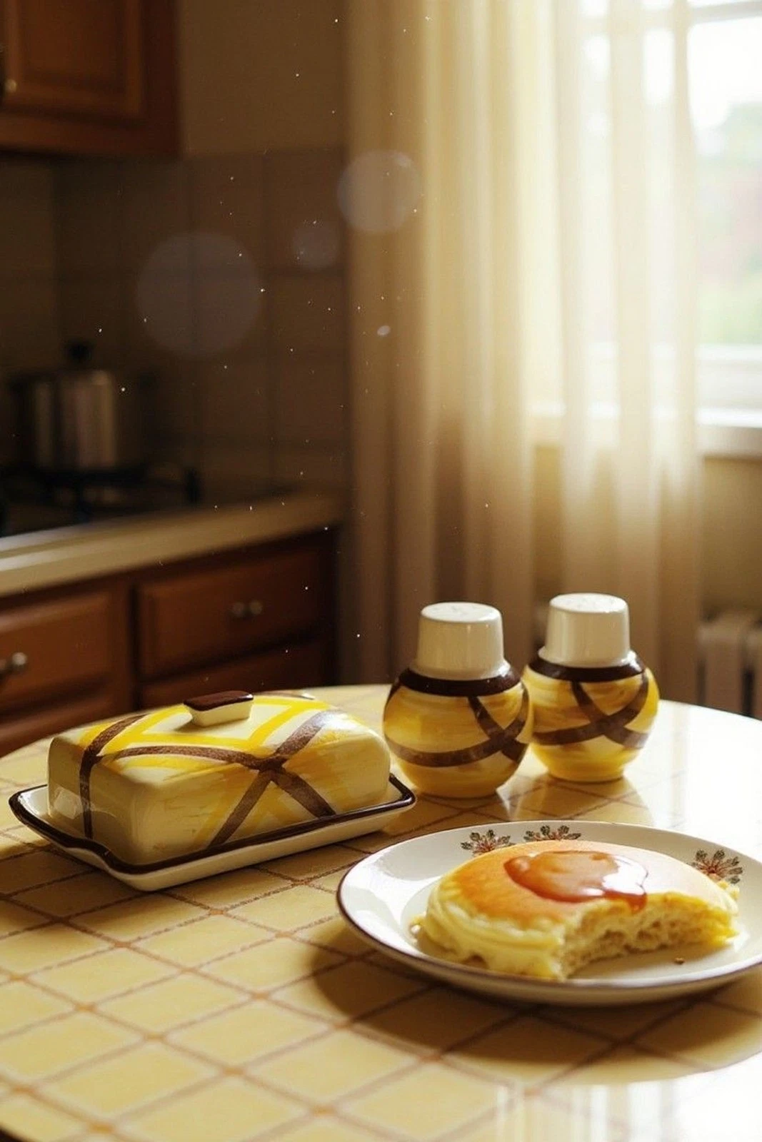 Vintage Vernonware Organdie Butter Dish Salt & Pepper Set Yellow Plaid MCM USA