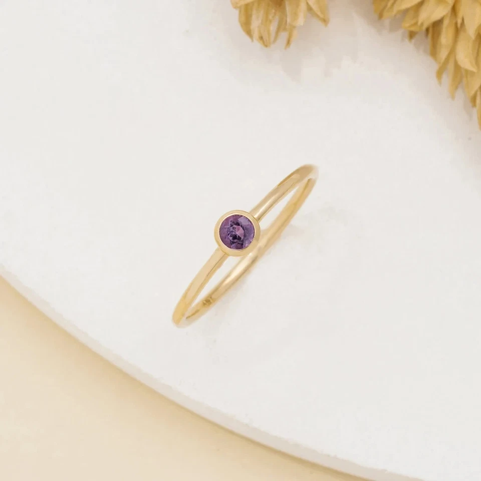 Solid 14k Gold Ring Amethyst Gemstone Ring Stackable Ring Beautiful Gold Ring - Image 2 of 3