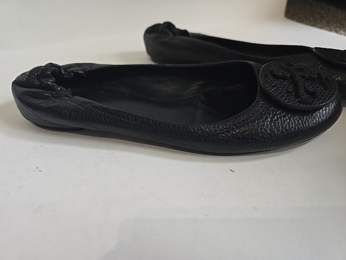 Tory Burch ALL Black Pebbled GRAIN Leather Ballet Flats Shoes Size 8M Minnie - Picture 3 of 8