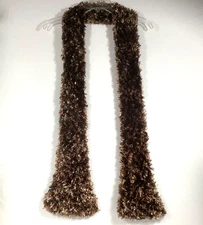 VTG Y2K Cejon Scarf Brown Chenille Knitted Teddy Bear Soft fairy grunge 70”x4”