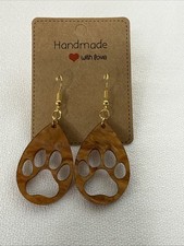 Puppy Dog Paw Print Brown Pearlescent Acrylic Earrings W/ Hypoallergenic Hooks