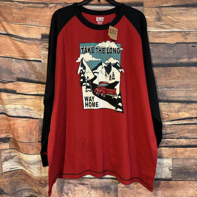 Lazy One T-Shirt XXXL Men s Take The Long Way Home LS  Red & Black Snow Mountain