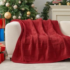 Am lie Home Checkered Chenille Knit Throw Blanket for Couch, Classic Textur