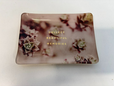 Fringe  Collect beautiful Memories '' small jewelry trinket tray Pink Floral Gold
