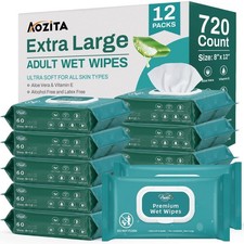 720 Count 12 Packs of 60 Wipes for Adults, 8" 1 Pack 720 , White