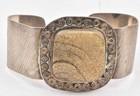 Vintage 925 Sterling Silver Artist made Petrified Wood Stone large Cuff Bracelet