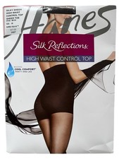 Hanes Silk Reflections High Waist Control Top Pantyhose CD Barely Black