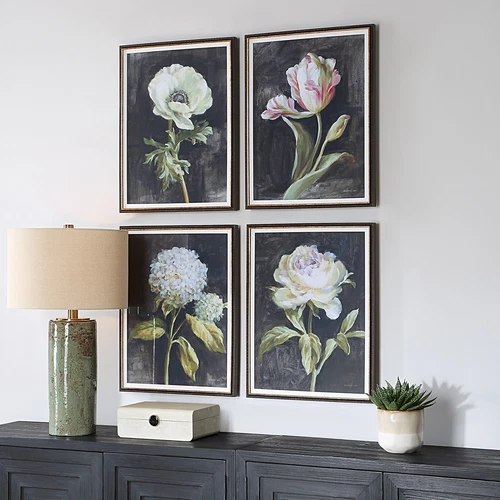 Uttermost Florals On Black Framed Prints, Set/4 - Picture 2 of 6