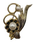 VINTAGE VICTORIAN STYLE BROOCH PIN FLORAL BOUQUET GOLD TONE FAUX PEARL ENAMEL  — photo 1