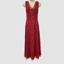 Papell Studio by Adrianna Papell Women's Red Beaded V-Neck Sleeveless Dress Sz 6