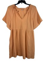 Old Navy Dress XL Orange Gauze Cotton Swing Babydoll Boho Flowy Short Sleeve
