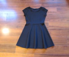 AMBIANCE ~ Size Small ~ Black Cap Sleeve Pullover Stretch Fit & Flare Dress a46